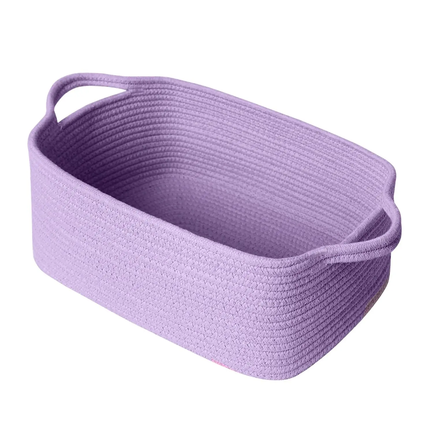 Purple Woven Cotton Rope Storage Basket, 13.5" x 10" x 6" - Empty Gift Basket to Fill, Decorative Organizer Bin for Nursery, Dog Toys, and Room Decor(Gift)