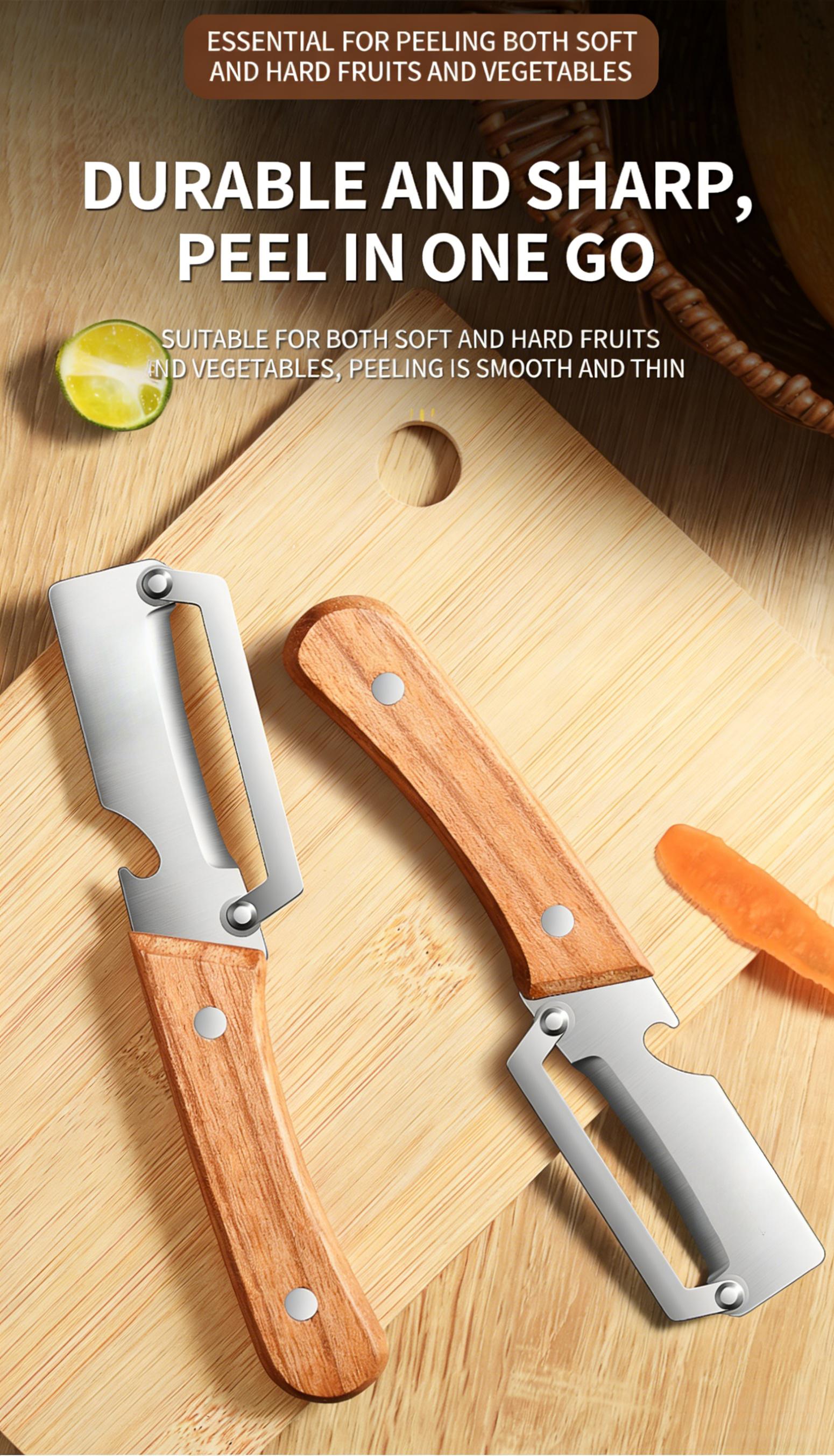 2PCS Multi Function Stainless Steel Peeler with Wooden Handle, Kitchen Fruit Vegetable Potato Peeler