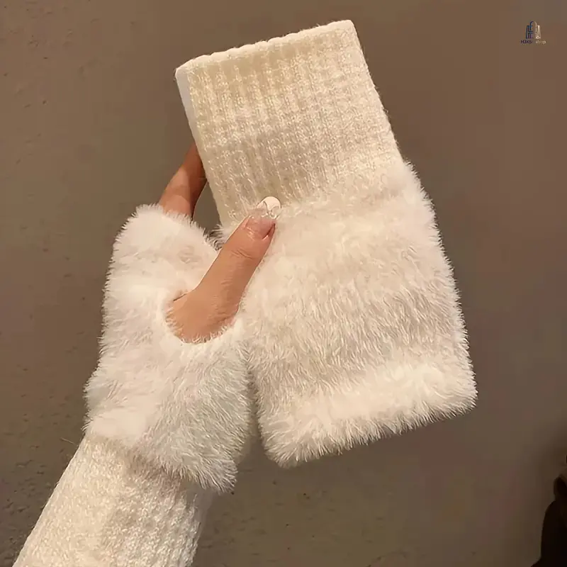 Women's Solid Knit Fingerless Gloves - Polyester Knitwear for Female, Luxury Soft Cozy Keep-Warm Winter Half-Finger Hand Warmers, Cold Weather Fashion Accessory
