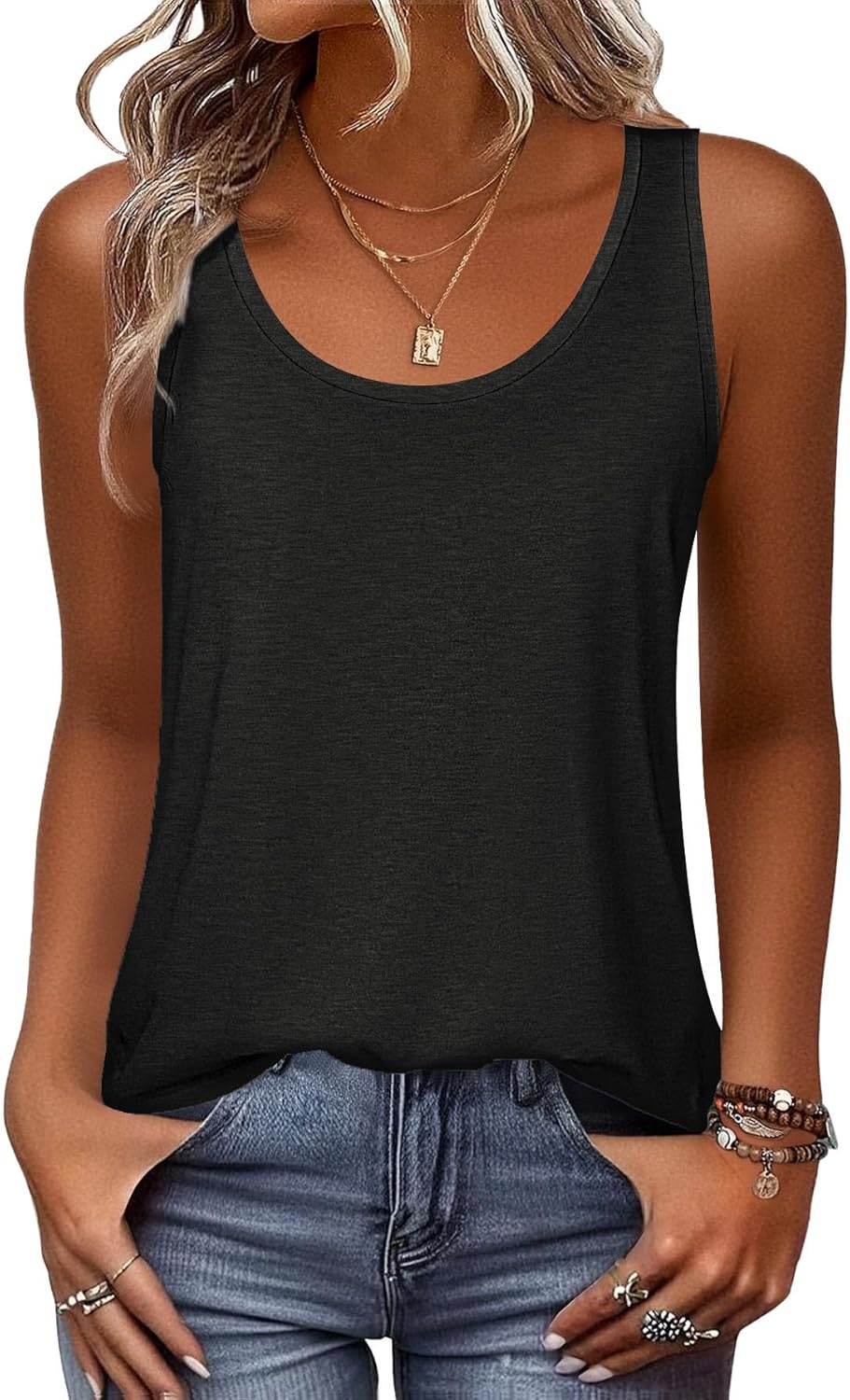 Womens Tank Tops Flowy Loose Fit Scoop Neck Casual Summer Tops Curvy Hem