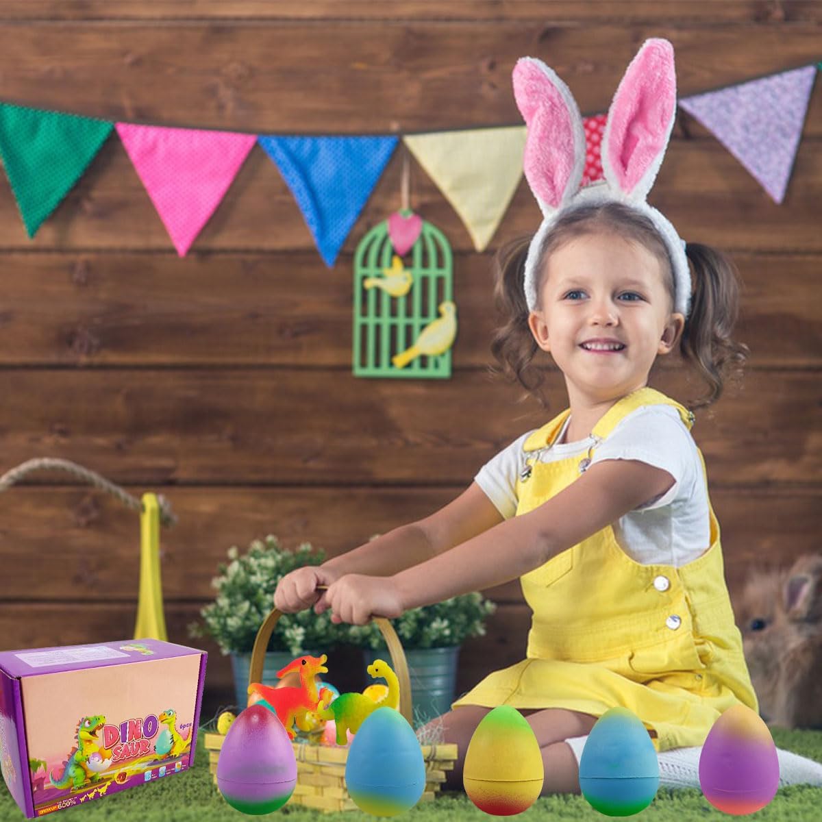 6-Pack Dinosaur Hatching Surprise Eggs – Magic Grow in Water Up to 600%, Educational Dino Egg Toy Set with T-Rex, Triceratops & More!Includes Fact Cards for Each Species – Perfect Easter Basket Stuffers, Birthday Party Favors & Gift for Kids Ages 3-8 Boy