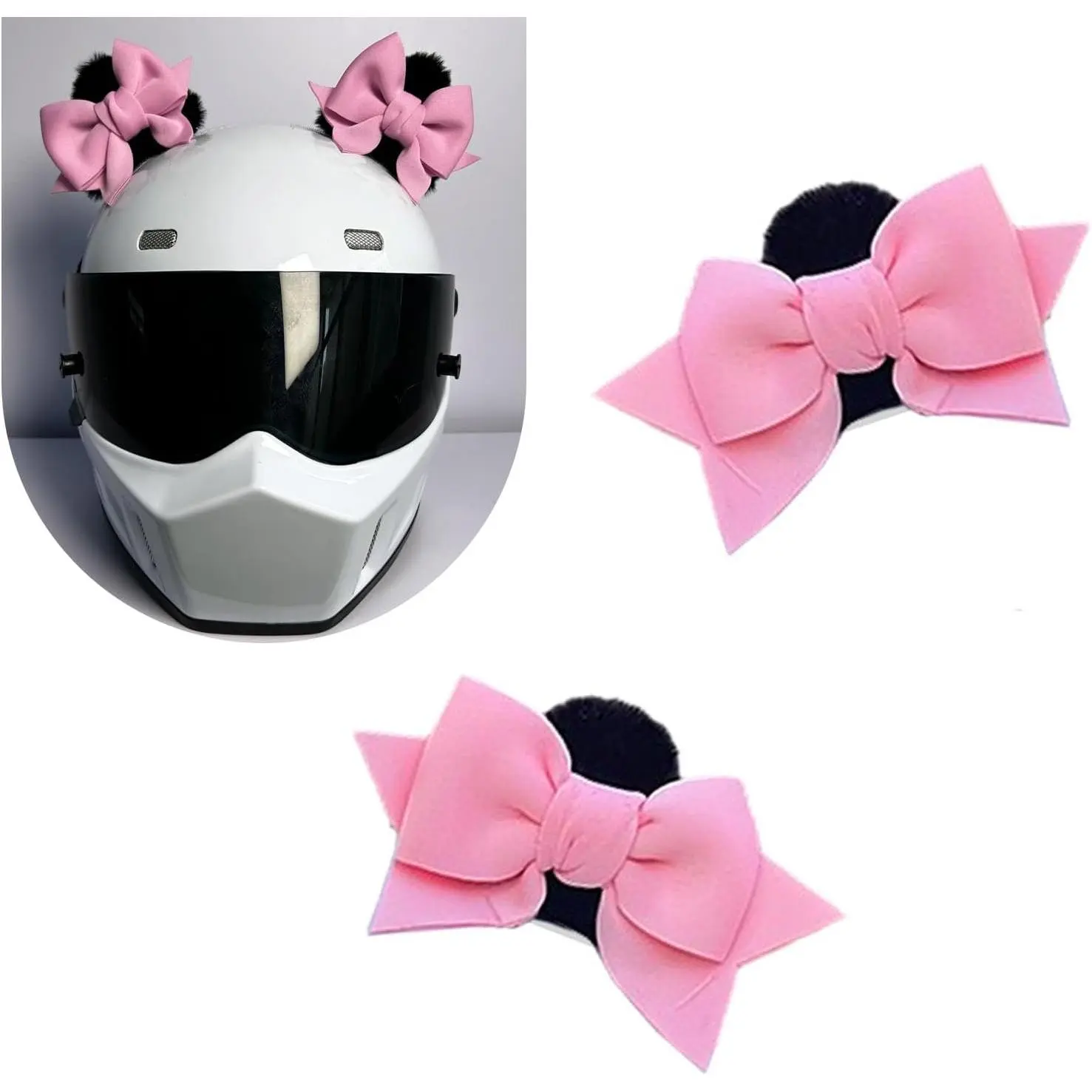 Cute Plush Cat Ears Bow Helmet Decor Universal Self-Adhesive Fabric Helmet Accessory for Most Ski Bike Motorcycle Electric Vehicle