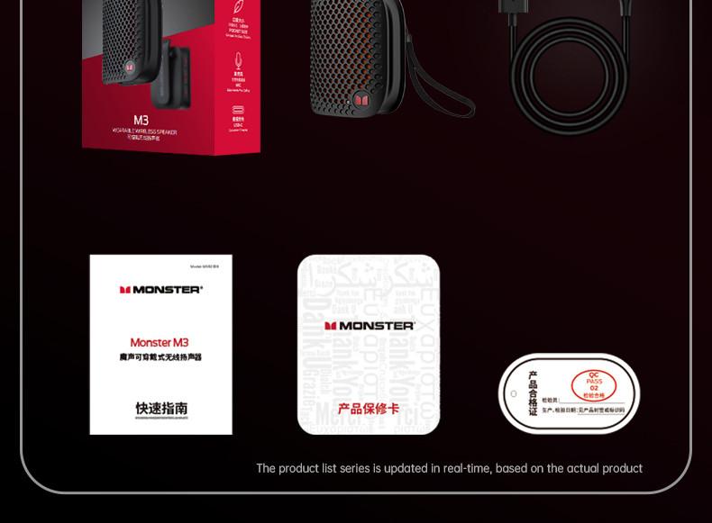 Monster M3 Bluetooth Speaker Wearable Portable Magnetic Clip-on Bluetooth Sound Box TWS Stereo Matching Wireless Portable Speakers