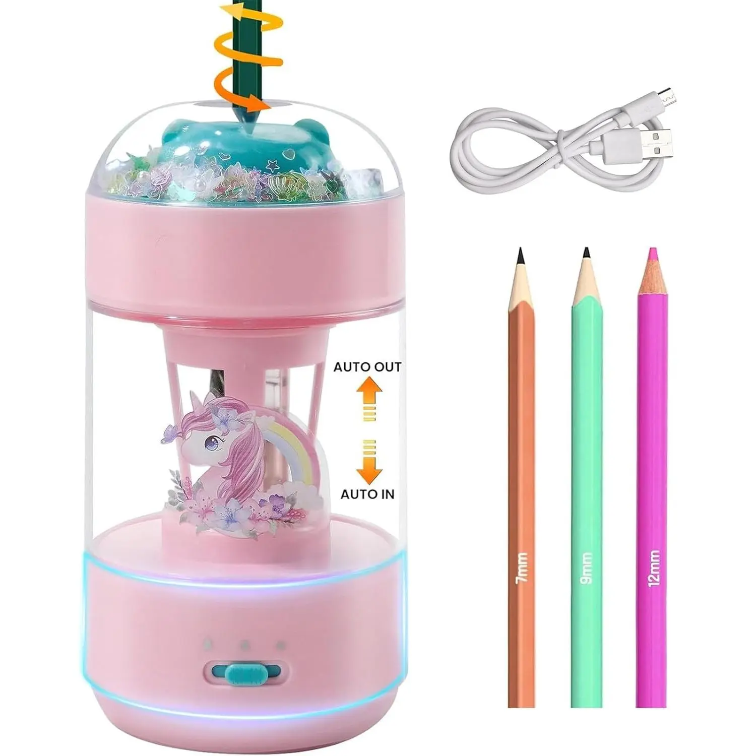 Electric Pencil Sharpener(6-8mm), Fully Automatic Colored Pencil Sharpener for Kids with Auto in & Out Rechargeable Sharpener for Classroom Office/Home Kids Gift