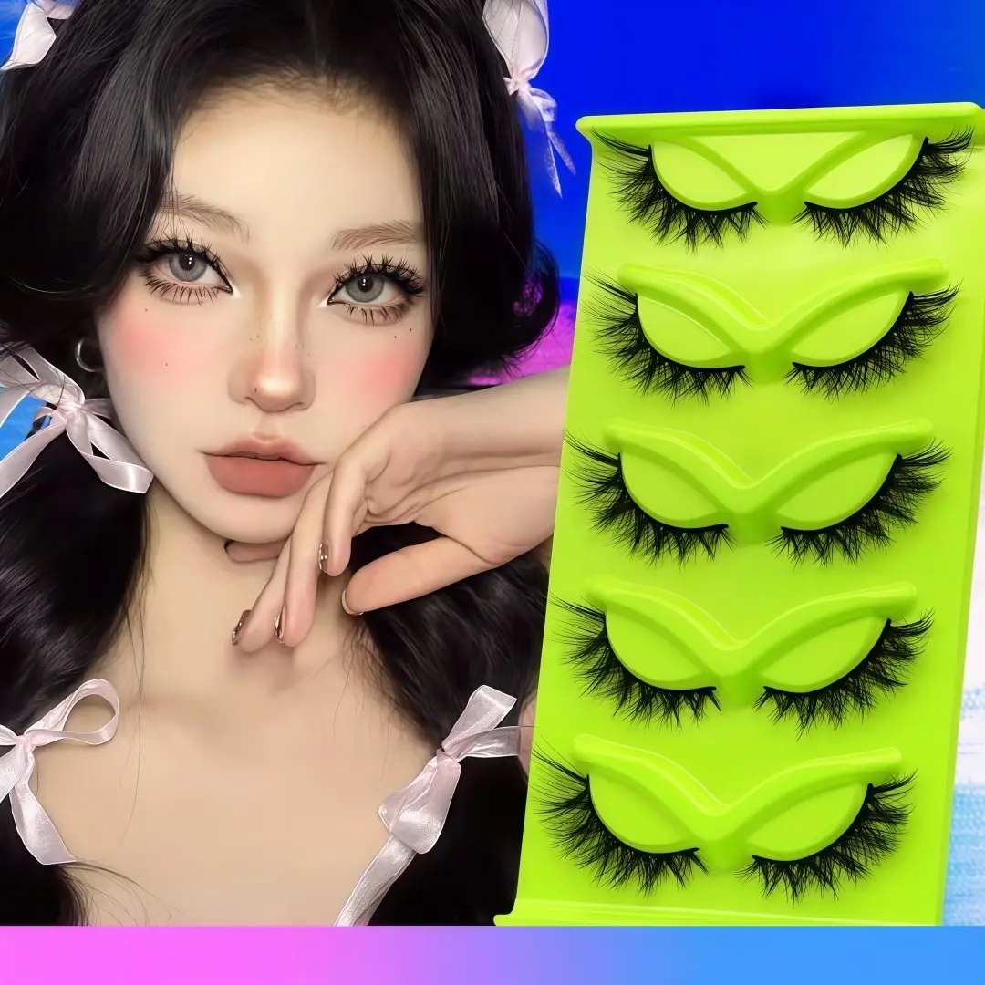 5 Pairs American Style Devil Voluminous False Eyelashes, Fox Series Dense Eye Tail Extension, Single Piece European Comic Lashes for Performance