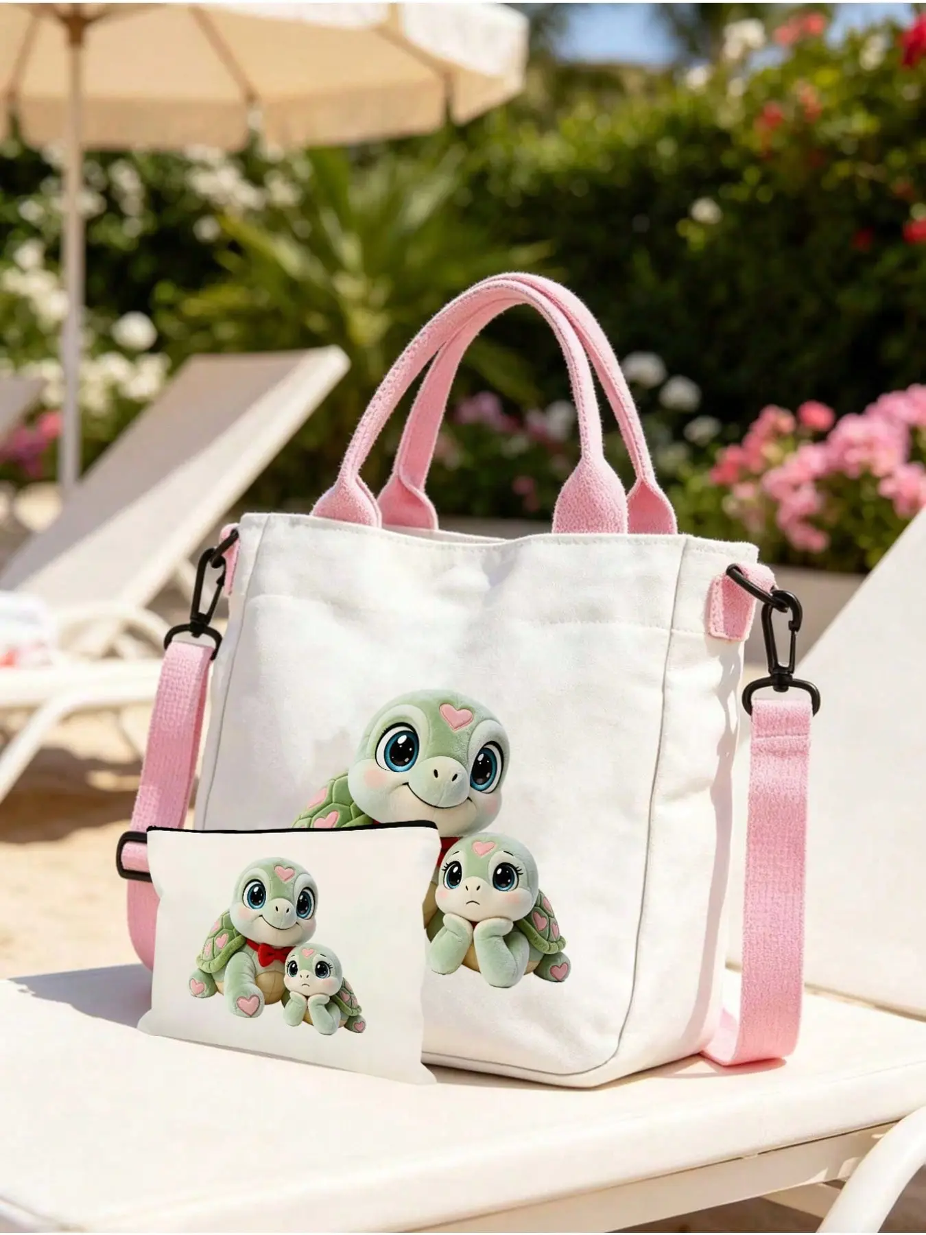 2D Turtle Print Women's Animal Tote Bag, Lightweight, durable & roomy shoulder bag for work, school, travel, beach and shopping. Cute practical gift for ladies, moms, teachers and friends, ideal for graduation, Easter and back-to-school.
