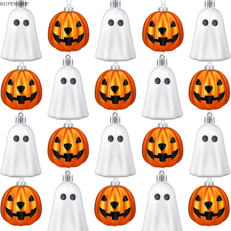 Unisex Halloween Hanging Charm Ornaments - 20-Piece/40-Piece Sets, Cute Ghosts & Orange Pumpkin Mini Plastic Decorations, Holiday Decorations, Stress Relief Toys, Home & Party Tree Accents, 20-Piece Set, Halloween Party