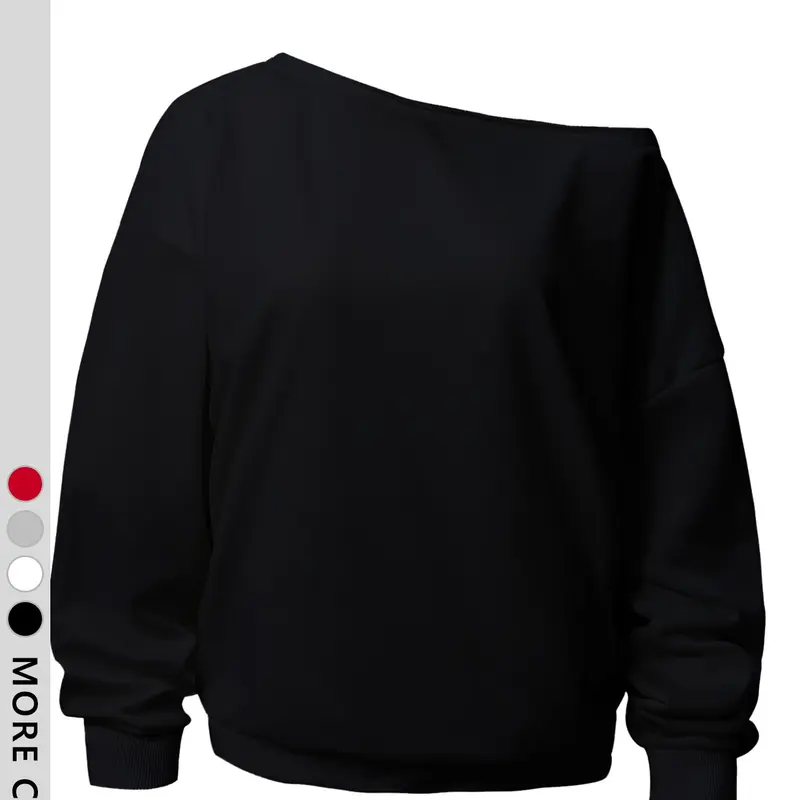 Women's Loose Asymmetrical Neckline Sweatshirt, Casual Drop Shoulder Long Sleeve Pullover Sweatshirts for Daily Wear, Perfect for Fall and Winter