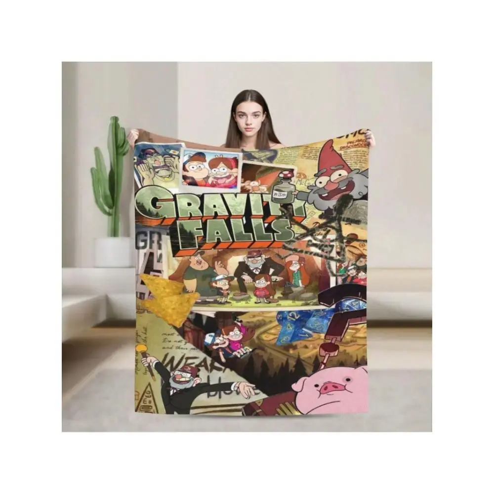 Gravity Falls Cartoon Flannel Throw Blanket, fuzzy soft blanket cooling blanket, Lightweight All Season Multi-purpose blanket for Dorm Living Room Travel Nap, perfect christmas gift anniversary birthday gift Nostalgia Cartoon Fans