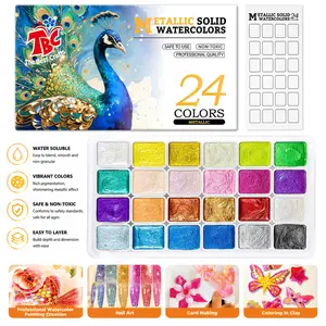 TBC The Best Crafts 24Color Metallic Solid Watercolor Set, Palette, Art Supplies for Painting, Travel, School, Suitable for Both Adult Beginners And Professionals outdoorfun