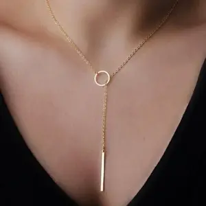 Women's Minimalist Round Stick Pendant Pearl Clavicle Necklace - Leaf Accent Long Chain Fashion Jewelry, Graduation Gift