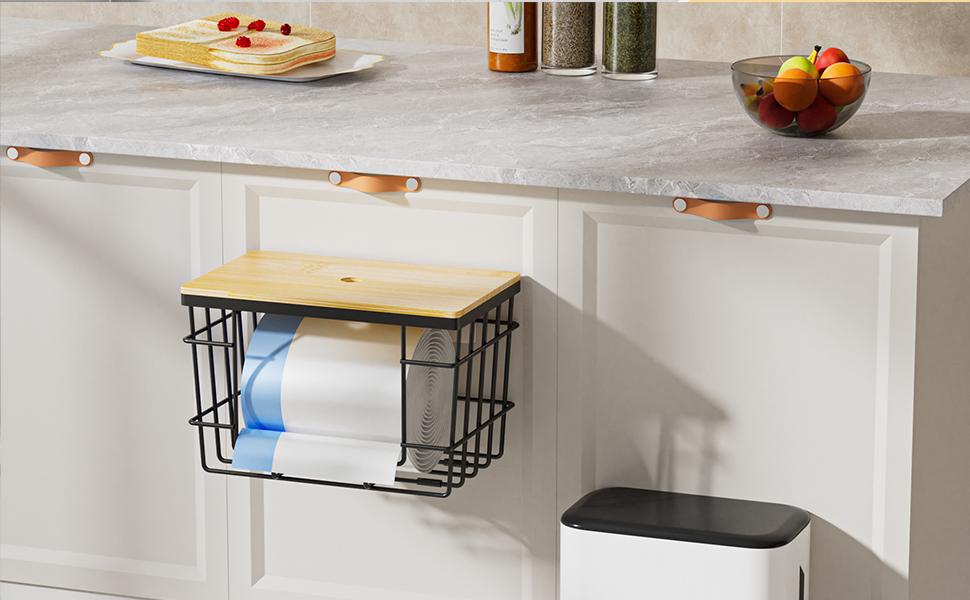 2 Pack Storage Stackable Kitchen Laundry Organizers with Bamboo Top, Large Trash Bag Holder and Standard Garbage Bag Dispenser,Storage Stackable Kitchen Laundry Organizers with Bamboo Top, Large Trash Bag Holder and Standard Garbage Bag Dispenser