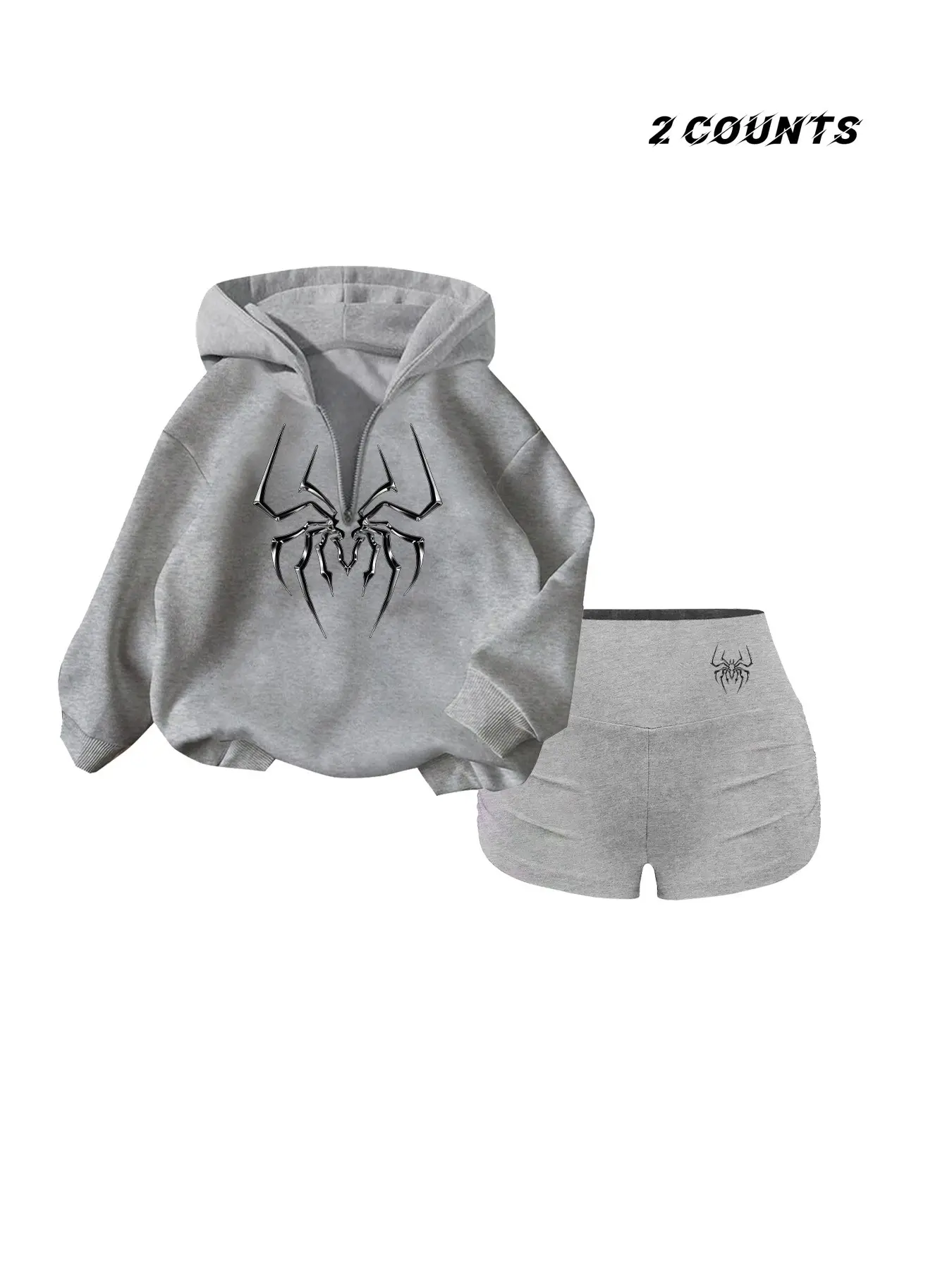 Y2K Fall Winter New Arrival Pullover Hoodie + High Waist Yoga Shorts Set, Fitness Outfits, Punk Style, Long Sleeve, Slim Fit
