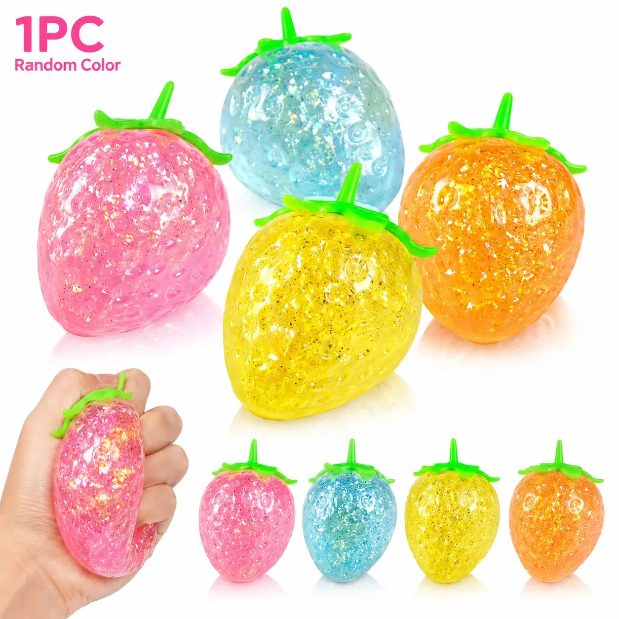 1 pc Random Color Squishies Strawberry, Cute Strawberry Squeeze Toys, Upgrade Fruit Squishies, Sticky Stress Toy, Clear Fidget Toys, Squishy Fidget, Valentines Gift for Teens, Teen Boys Girls Birthday Gift Ideas