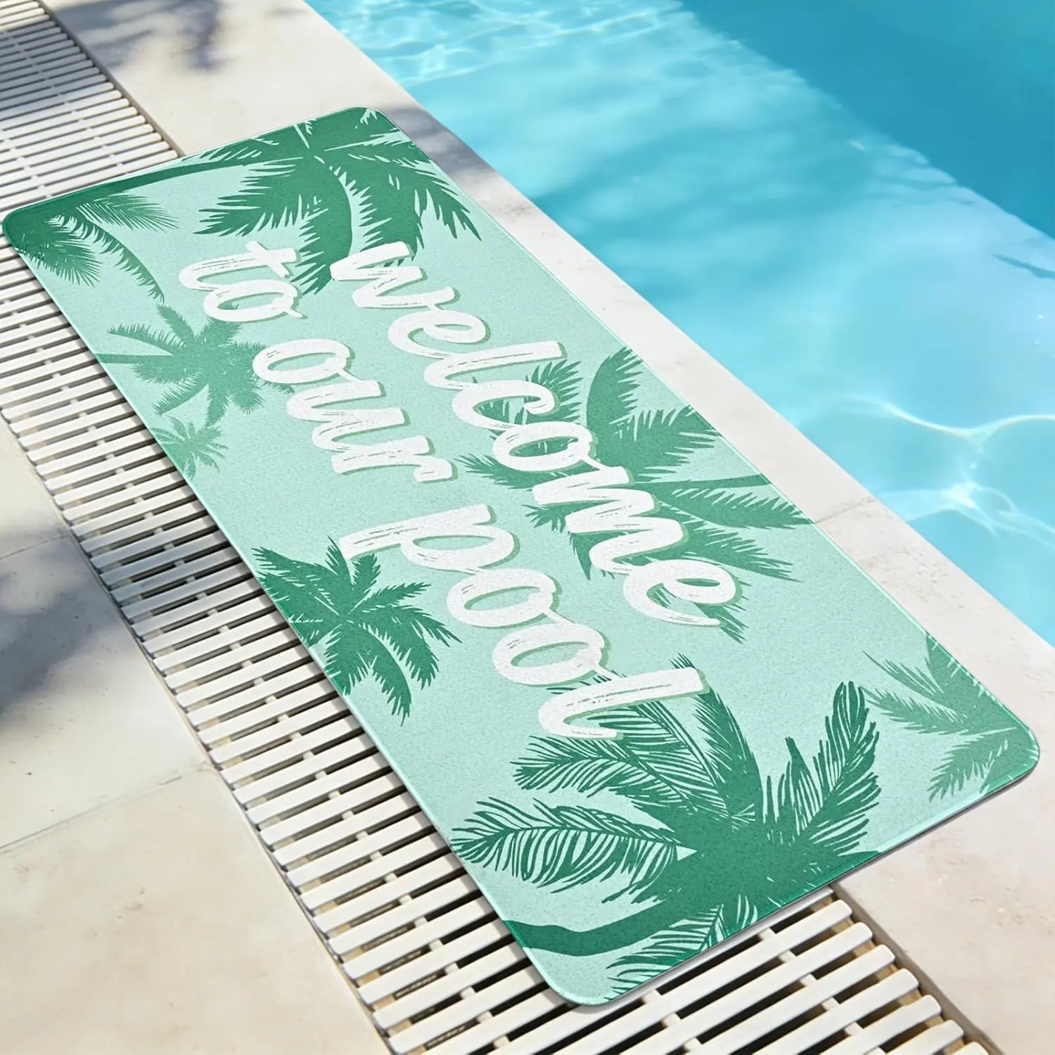Summer Pool Doormat, Non Slip Pool Floor Mat for Deck, Swimming Poolside Seating Mats with Rubber Backing Walk Summer Door Mat for Outside Patio Beach Swimming Pools Lounging