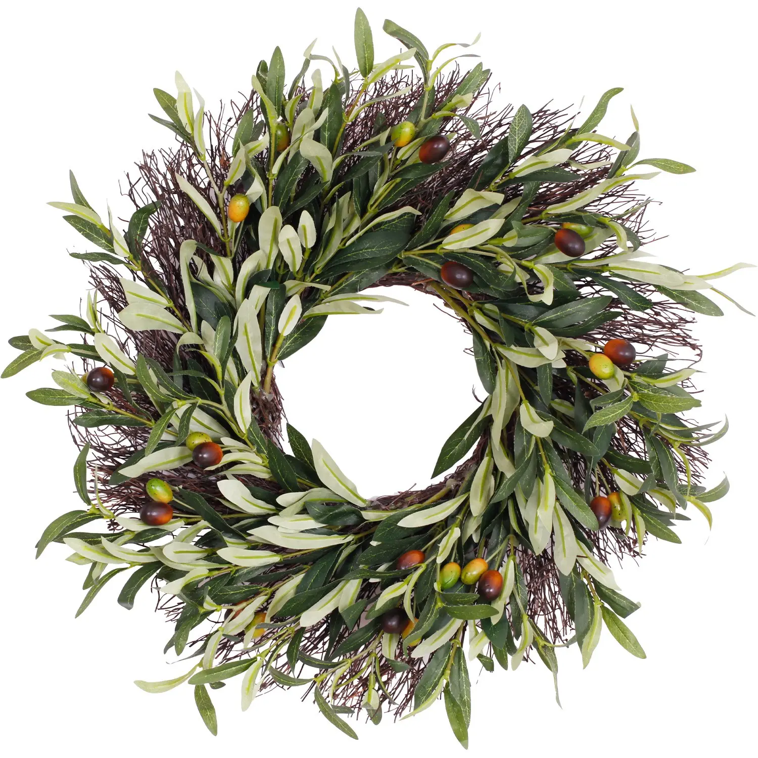 20-Inch Olive Branch Wreath, Handmade Realistic Olive Leaves and Fruits, Elegant Home Decor, Ideal for Front Door, Hallway, Any Space