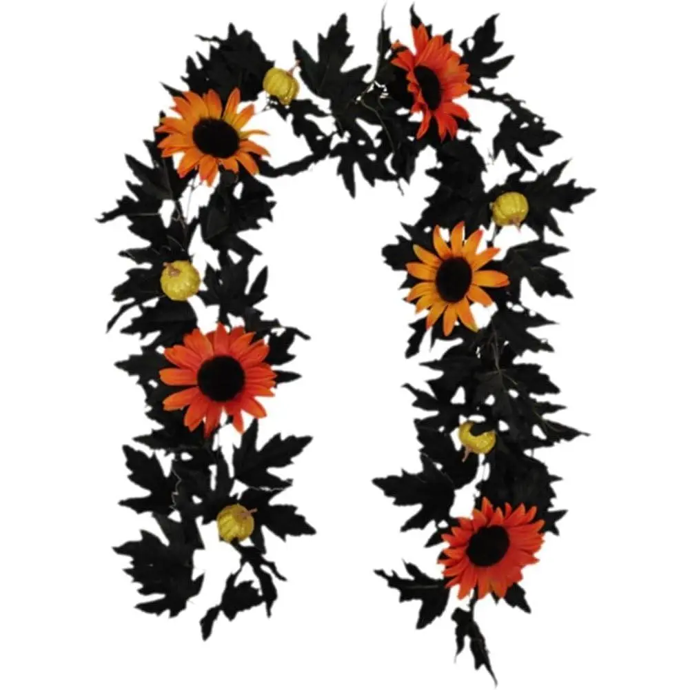Halloween Fall Maple Leaf Sunflowers Pumpkins Garland Decoration Hanging Maple Leaves Vine Garland for Halloween Outdoor Indoor Home Decor