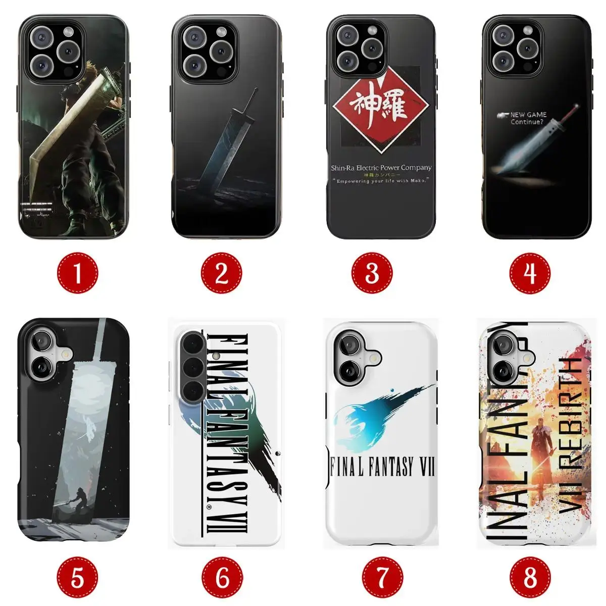 Final Fantasy VII Rebirth themed phone case, compatible with iPhone 11–17 Pro Max/Plus series and Samsung Galaxy S23–S25 series. A stylish and gaming phone case, the perfect gift for her.
