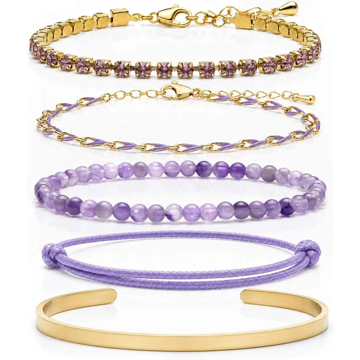 5 count Bracelet Sets for Women, Stacked Bracelets with Five Designs | Tennis And Enamel Link Bracelets 4mm Stone Bead Adjustable String  Open Cuff Bangle; Wear Together Or Separately