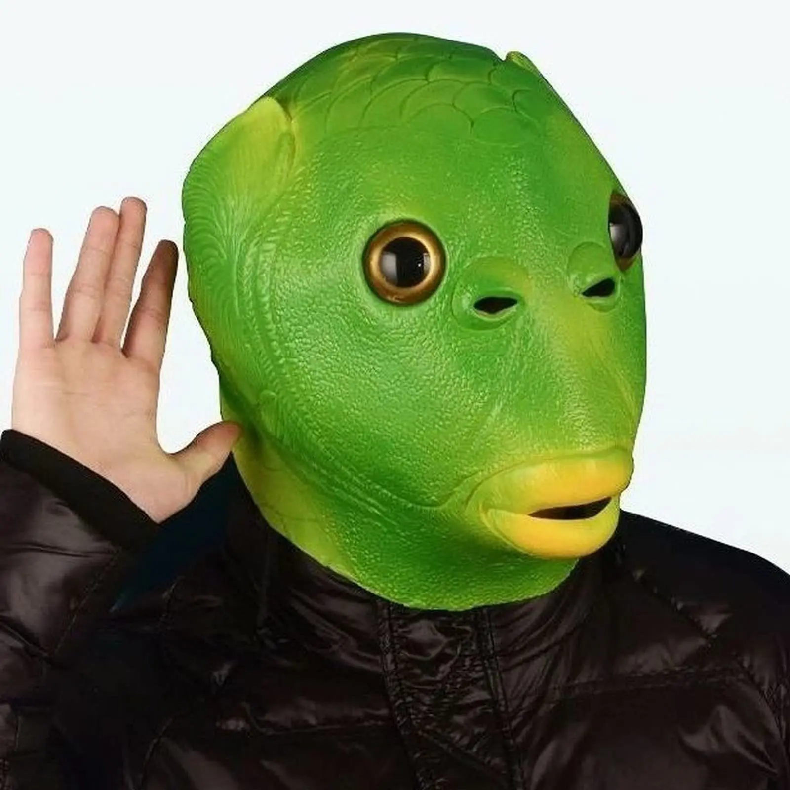 1PC Green Fish Head Mask, Latex Funny Animal Headgear, Halloween Party Cosplay Costume Mask