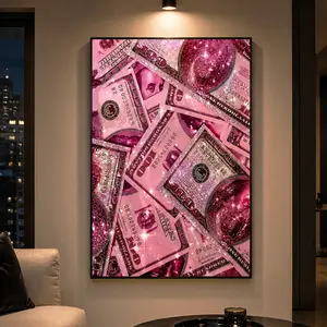 1-Piece Hot Pink Cash Canvas Painting, Luxury Preppy Room Decor, Motivational Rich Girl Poster, Glam Aesthetic Dollar Wall Art, Dorm Room Decor, Vanity Wall Art, Salon Decor, Pink Room Decor, Coquette Decor, Aesthetic Room Decor, Ready-to-Hang