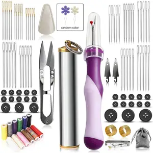 100 count Big Eye Steel Sewing  Kit, Stainless Steel for Hand Sewing with Seam Ripper,  Threaders, Shatterproof Steel Case, Buttons, Ruler for Beginner Traveler Repair DIY