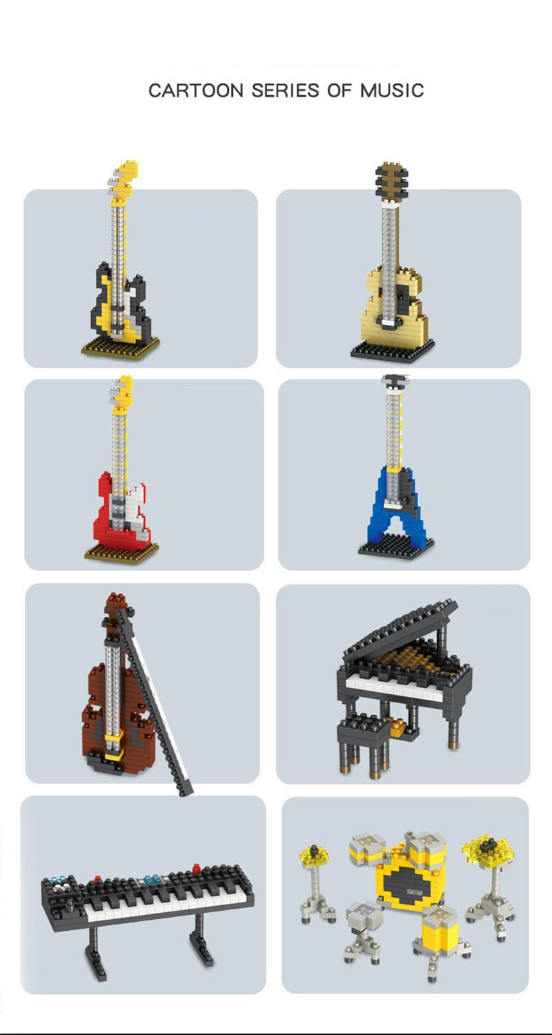MOC Musical Instrument Building Blocks Music Series ABS Plastic Mini Piano Guitar DIY Assembly Bricks Children Educational Toys
