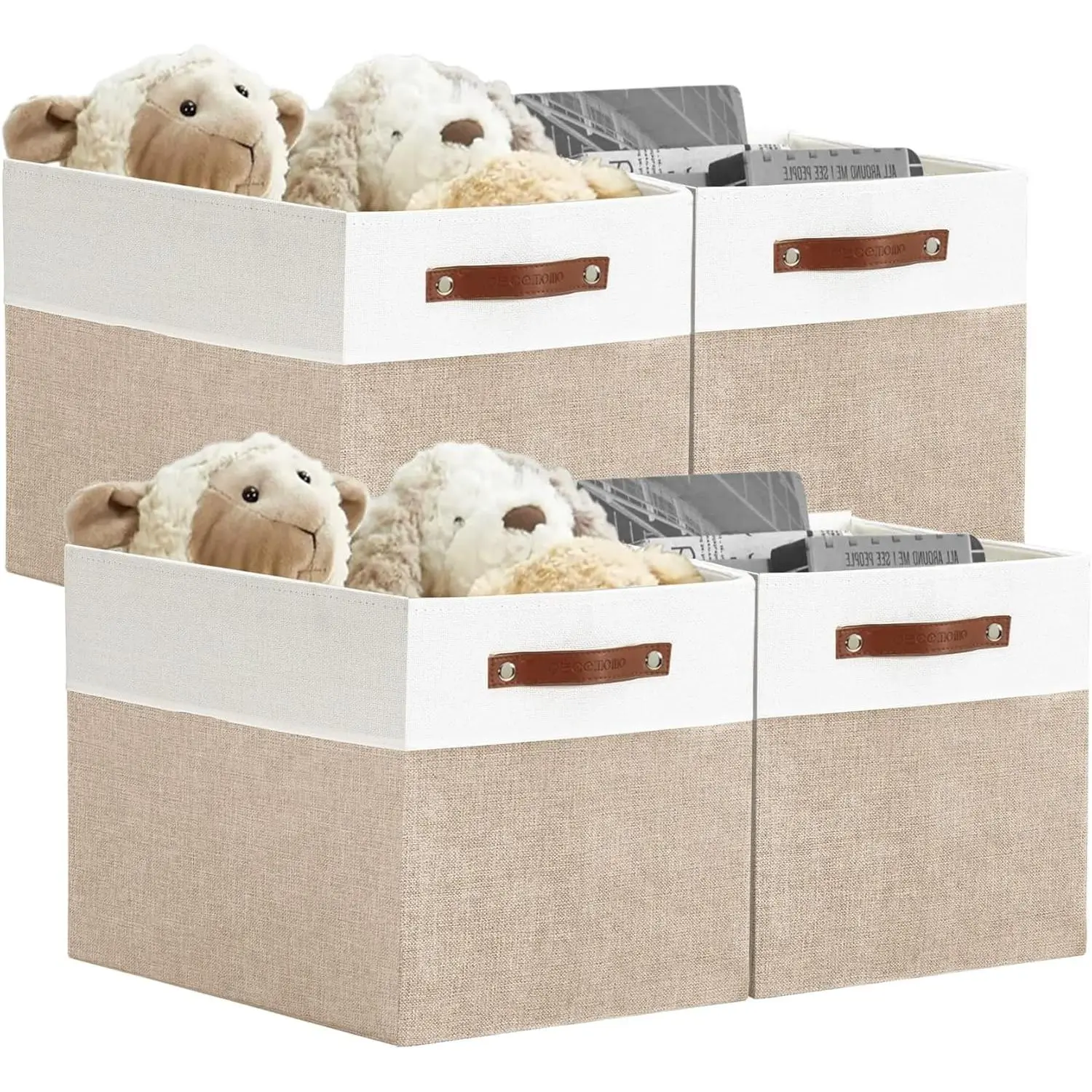 Kallax Storage Cubes -13x15x13 Storage Bins, Baskets for Organizing Shelves (Beige and White, 4-Pack)