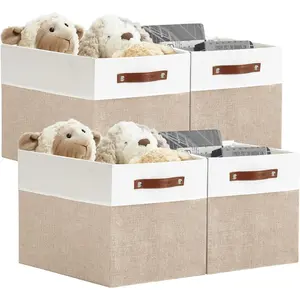 Kallax Storage Cubes -13x15x13 Storage Bins, Baskets for Organizing Shelves (Beige and White, 4-Pack)