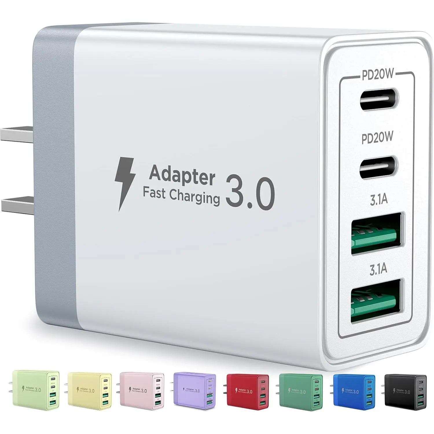 USB C Charger Block, 40W Fast Charging Block Type C Charging Block 4-Port Dual Port PD+QC Wall Charger Head Cube for iPhone 17 16 15 14 13 12 11 Pro Max XS, iPad, Samsung Phone, Tablet
