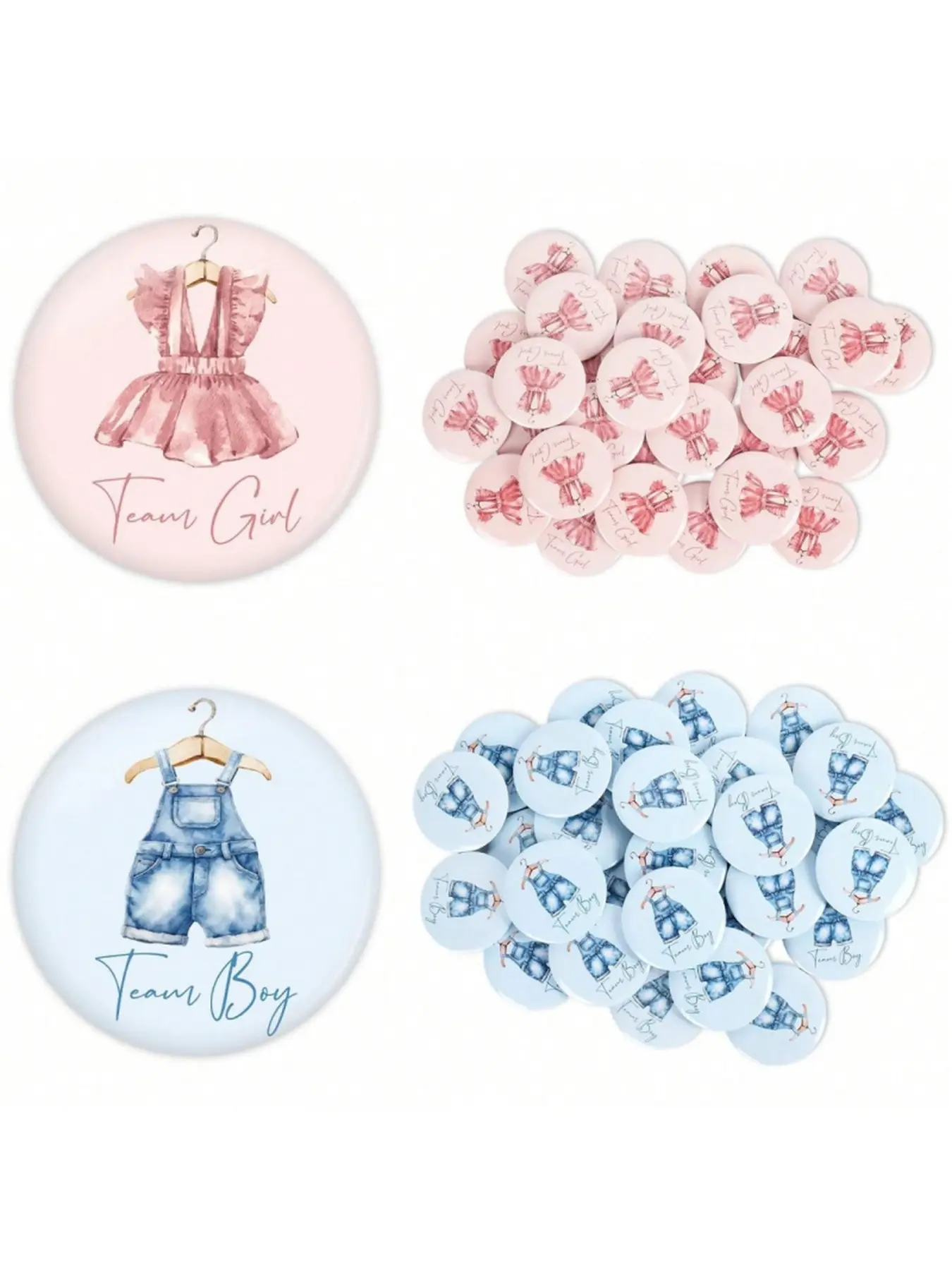 20pcs Button Pins, Cute Gender Reveal Party Brooch Badges, Gender Team Name Pin Accessories, Baby Gender Announcement Party Outfit Decor & Photo Prop for Guests