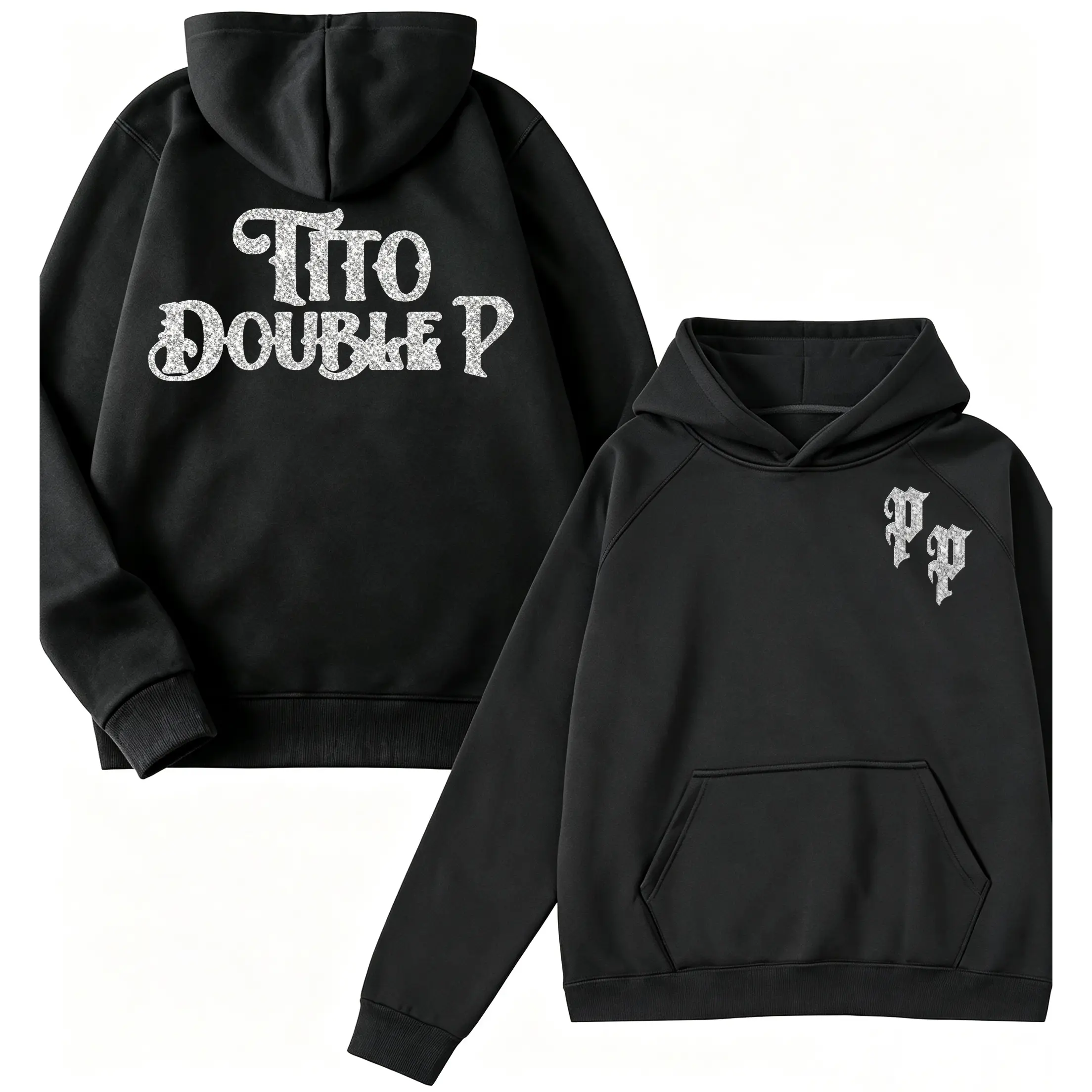⛓️ ? Tito Double P Double P Logo Hoodie Men Vintage Gothic Print Pullover Hoodie Streetwear Oversized Black Sweatshirt For Fans