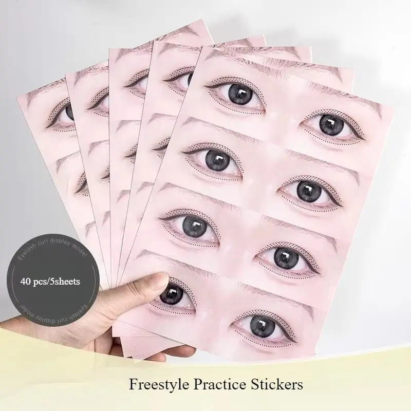 40pcs/5 Sheets Eyelash Practice Stickers, Eyelash Training Stickers, Eyelash Application Trainer Stickers, Simulated Eye Shape