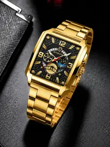 Luxury Men's Watch  High-Transparency Mineral Glass  Case  Dial  Quartz Movement  Stainless Steel Band  30m Waterproof
