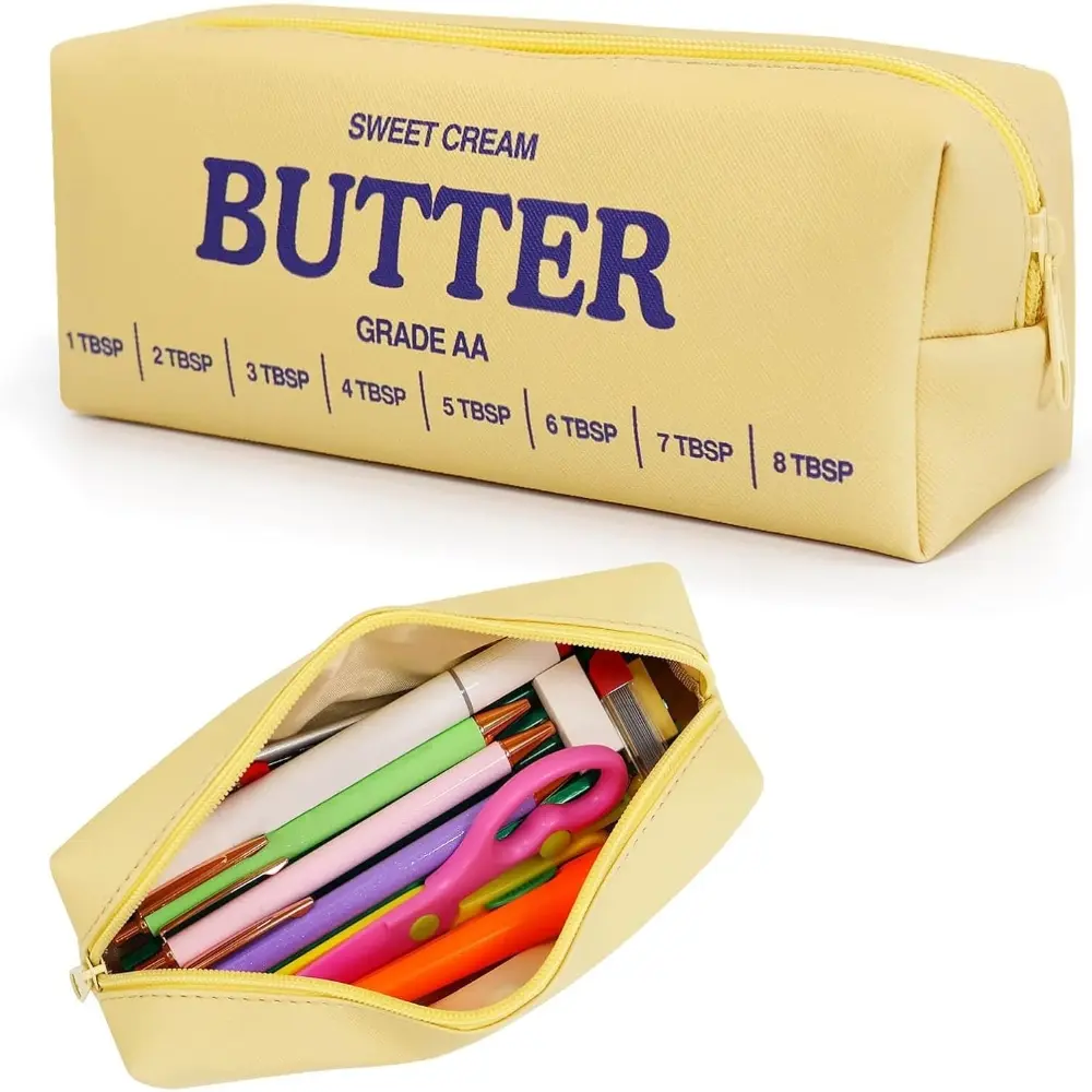 Funny Butter Sticks Soft Pencil Case Pouch College School Supplies, Pencil Box with Zipper for Teen Girls Boys Women Men Adults, Pen Bag Back to School Essentials Stationary Gift for Student Teacher Office Supplies