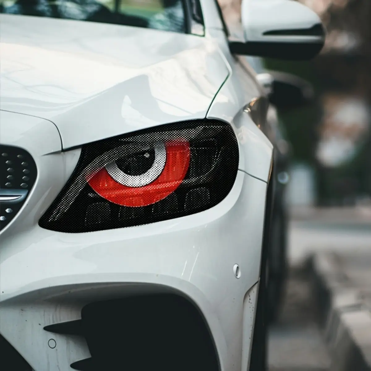 1 Pair Car Headlight Stickers, Red Eye Mesh Design, Cool Headlight Decals, Decal for cars, Waterproof and Non-Falling, Sunproof and Non-Fading, Suitable for Most Car Headlights