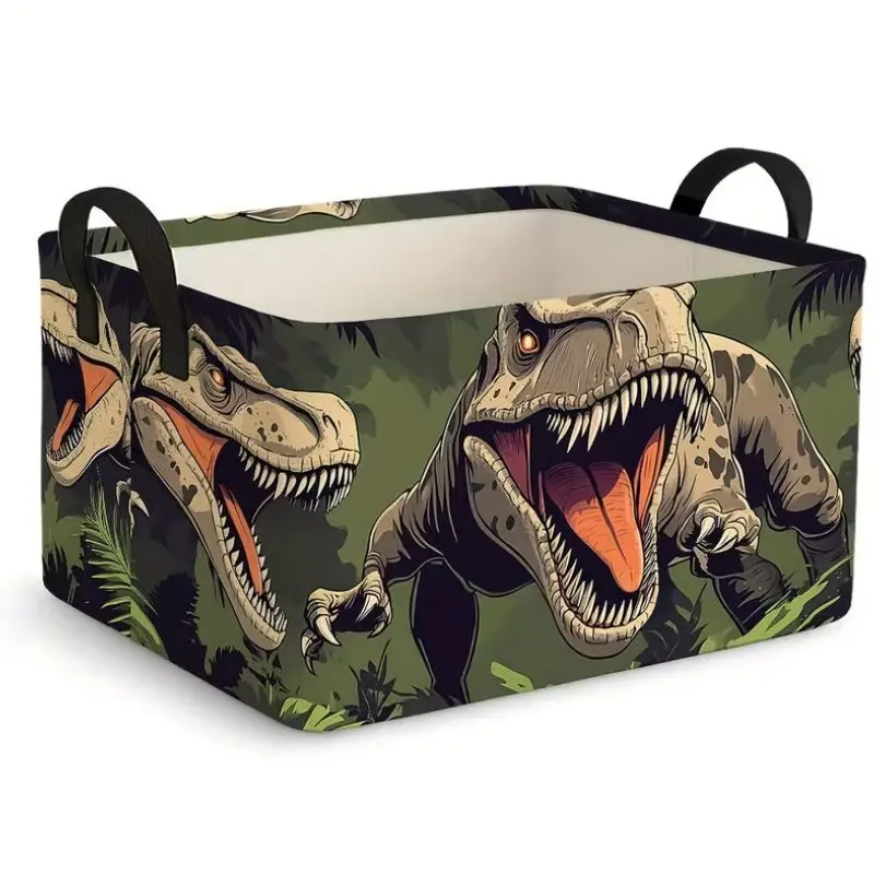 1pc Tyrannosaurus Rex Print Storage Bin, Dinosaur T-Rex Pattern Collapsible Shelf Basket with Handles for Home Bedroom Laundry Organization, Shelf Baskets