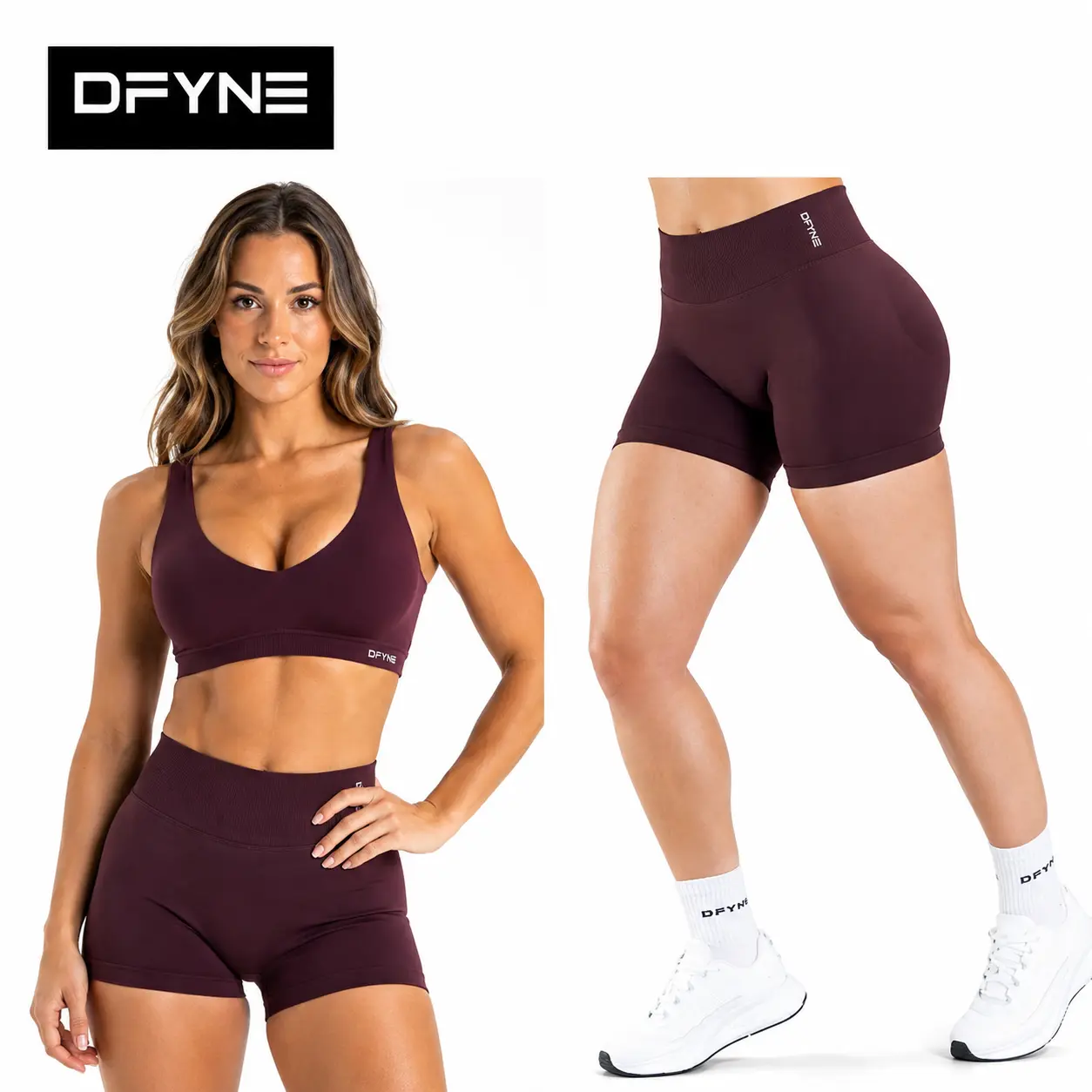 DFYNE Women’s 2 Piece Workout Set, U Neck Padded Sports Bra & High Waisted Seamless Shorts for Gym Yoga Fitness,Women’s 2 Piece Seamless Workout Set, Sports Bra & High Waisted Gym Shorts