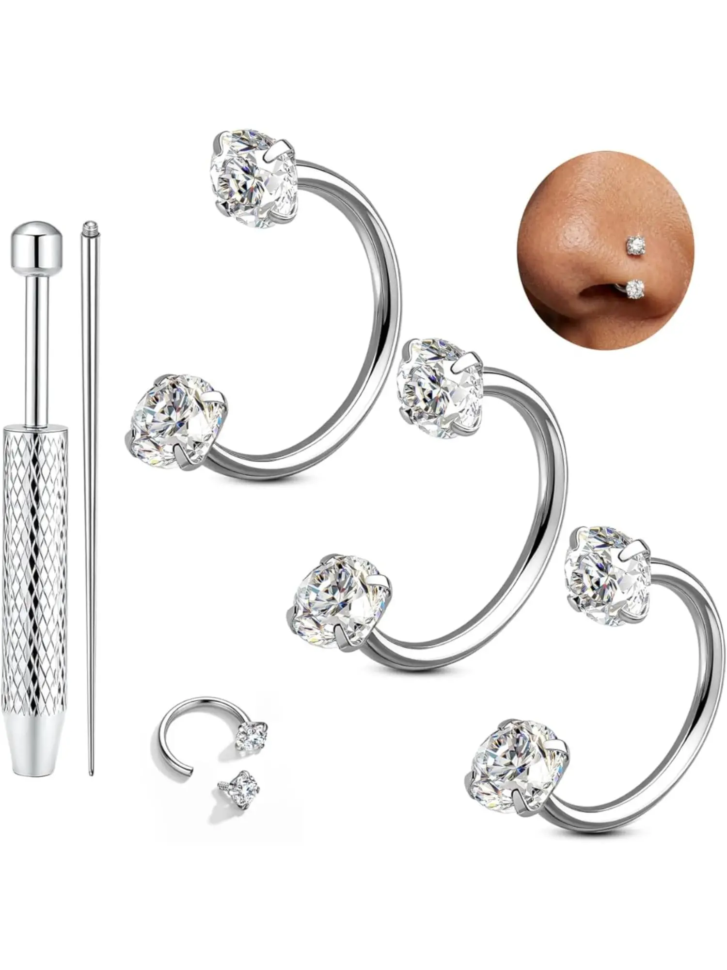 3Pcs G23 Titanium Horseshoe Nose Ring 16G/18G/20G Septum Piercing Jewellery Silver Septum Ring Cartilage Piercing Jewelry Cartilage Helix Tragus Earring Lip Daith Ear Nose Piercing Jewellery 8/10/12MM