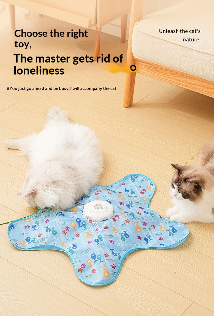 Interactive Underwater Themed Automatic Cat Toy, Hide-and-Seek Electronic Moving Feather Teaser for Indoor Cats, Self-Playing Kitten Enrichment Exercise Toy