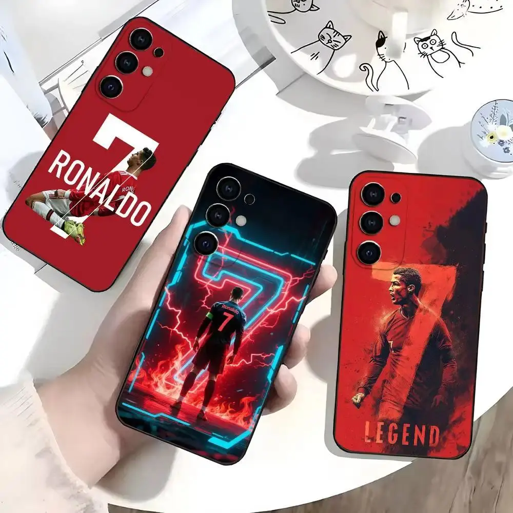 C-CR7 Ronaldo Football Customized Smartphone Case - Soft Silicone Black Cover with Fingerprint Access, Neon Accents, Camera Protection for Samsung S26,S25,S24,S23,S22,S21 Ultra,Plus,FE for Football Fans