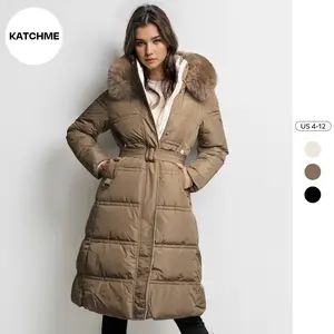 KatchMe Women's Elegant Fuzzy Hooded Waist Tie Long Sleeve Thermal Outerwear, Fall & Winter Comfort Outfit, Cozy Mid-Length Thick Jackets (US) #BlackFriday#