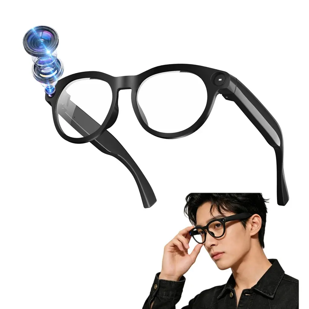 AI Smart Glasses for Women,8MP Camera, Hands-free Photo Video Shooting , 4GB Memory, AI Real Time Translation, Video Call Translation,Build-in Mic & Speakers, Bluetooth Calling, Music Control , 2 Lenses Total (Transparent +Black)