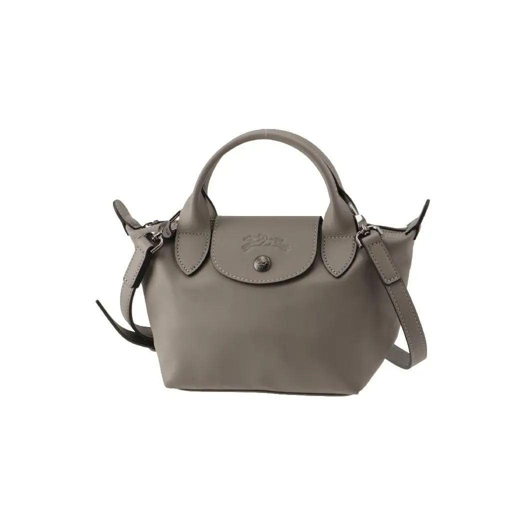 Longchamp Le Pliage Xtra Mini Crossbody Handbag for Women, Genuine Leather, Snap-Zip Closure, Pigeon Gray
