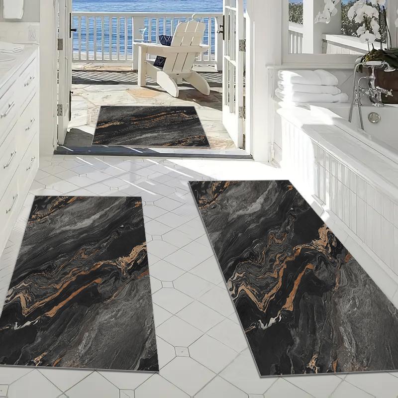Marble Pattern Bath Mat, 3 Counts/set Non-slip Absorbent Bathroom Mat, Soft Comfortable Bathroom Mat, Suitable for Bathroom, Shower, Laundry Room, Bedroom, Living Room, Bathroom Rug Set
