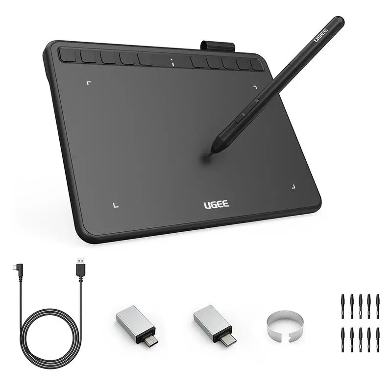 UGEE S640 Graphics Drawing Tablet, Digital Draw Art Pad with Pen Battery-Free Stylus Tilt Function 8192 Levels Pressure Sensitivity 10 Express Keys for Mac, Windows PC and Android