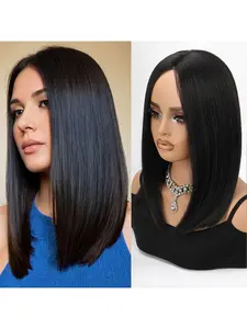 Bob Wigs Glueless Straight Wigs For Women Synthetic Heat Resistant Fiber Hair long bob wig Middle Part Natural Bob Wigs medium length wigs for women 14inch