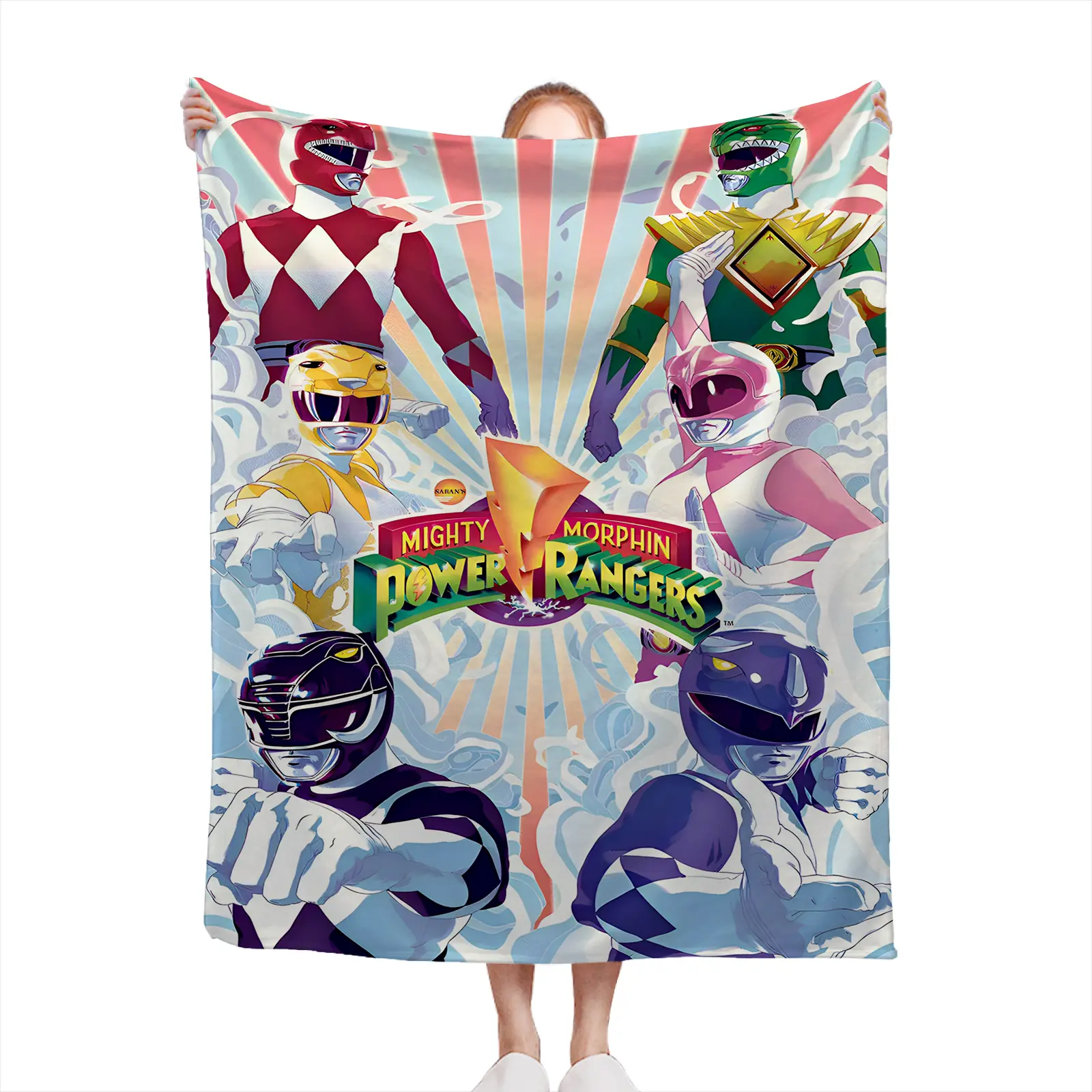 Soft Cozy Throw Blanket Polyester Mighty Morphin Power Rangers Print Retro Style For Living Room Bedroom Gift For Fans2607230285