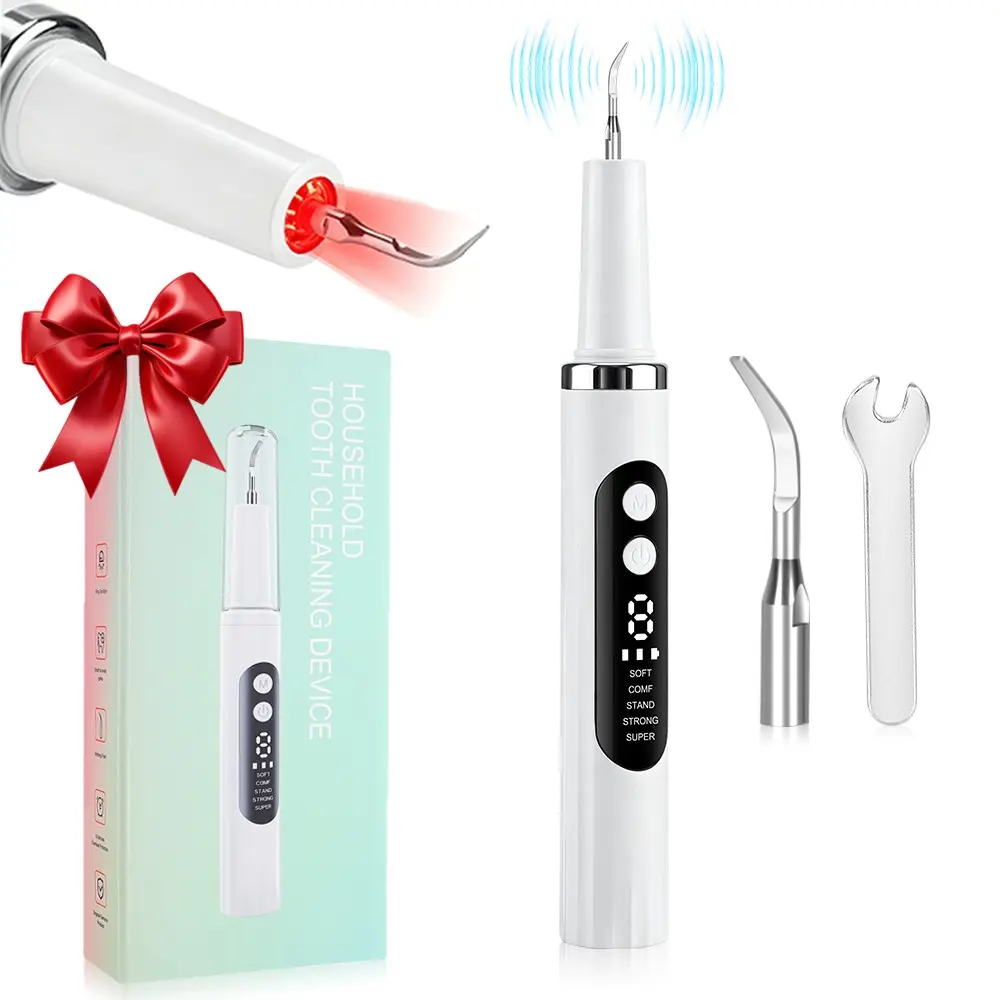 Ultrasonic Teeth Cleaner Dental Cleaner Teeth Cleaner Kit with 5 LED Lights & 2 Replaceable Heads, 5 Modes 9 Intensities Electric Tooth Cleaning Device, Rechargeable Oral Care Tool for Women Men, Home Teeth Cleaner