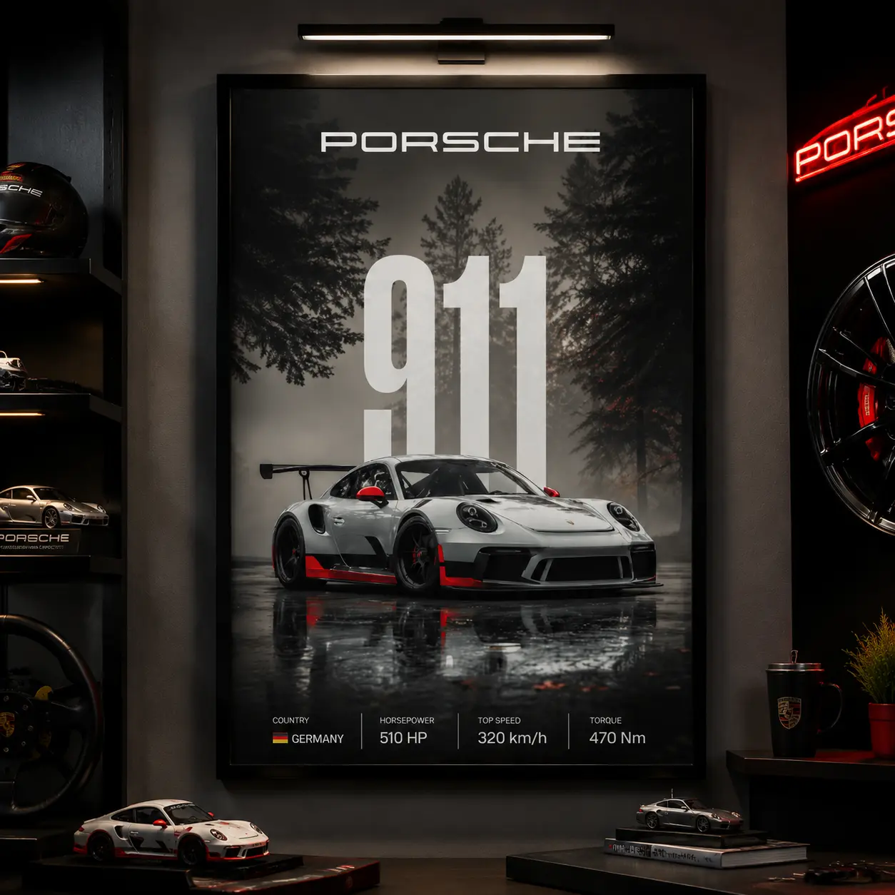 Porsche 911 GT3 RS Canvas Wall Art Poster Print Supercar Racing Decor HD Modern Garage Man Cave Bedroom Living Room Office Automotive Gift for Car Enthusiasts Motorsport Collector Wall Decor Premium!